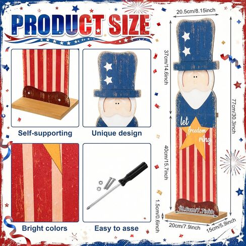 Novabright 30.2 H 4th of July Porch Sign Standing Wooden Patriotic Porch Decor Farmhouse Front Door Sign for Independence Day National Day Home Front Door Yard Party Decor in Kuwait