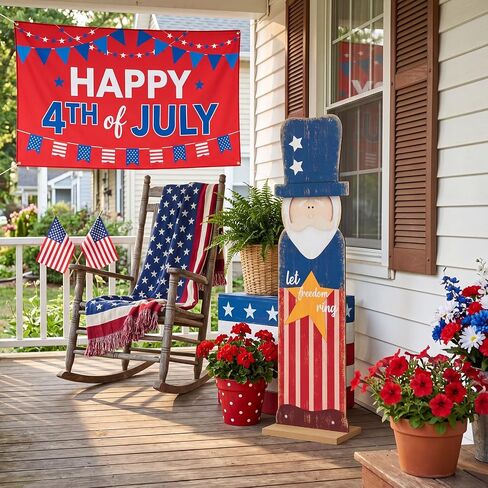 Novabright 30.2 H 4th of July Porch Sign Standing Wooden Patriotic Porch Decor Farmhouse Front Door Sign for Independence Day National Day Home Front Door Yard Party Decor in Kuwait