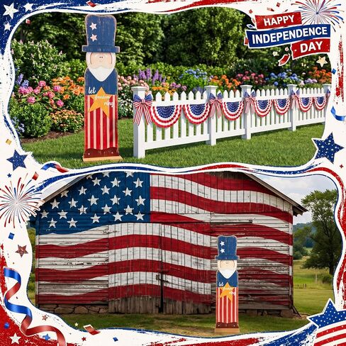 Novabright 30.2 H 4th of July Porch Sign Standing Wooden Patriotic Porch Decor Farmhouse Front Door Sign for Independence Day National Day Home Front Door Yard Party Decor in Kuwait