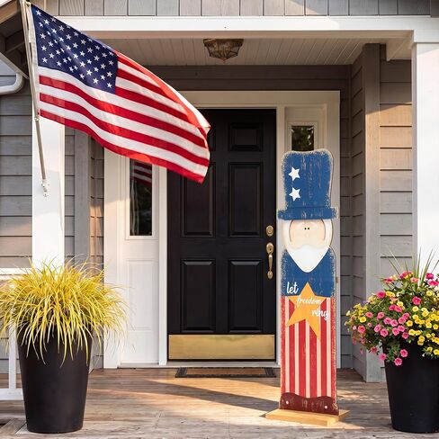 Novabright 30.2 H 4th of July Porch Sign Standing Wooden Patriotic Porch Decor Farmhouse Front Door Sign for Independence Day National Day Home Front Door Yard Party Decor in Kuwait