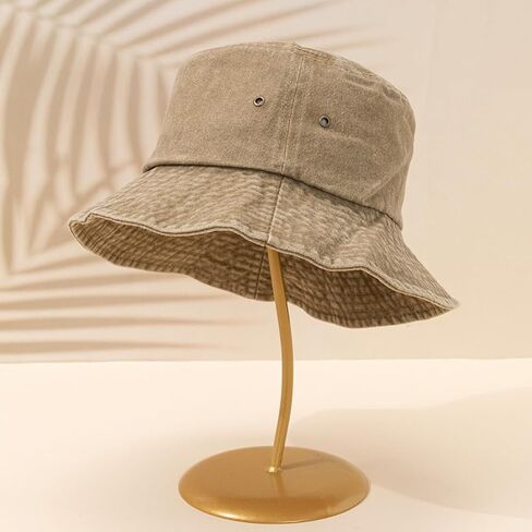 Washed Cotton Bucket Hat Vintage Denim Style Sun Cap Breathable UV Protection Fisherman Hat for Men & Women - Travel in Kuwait