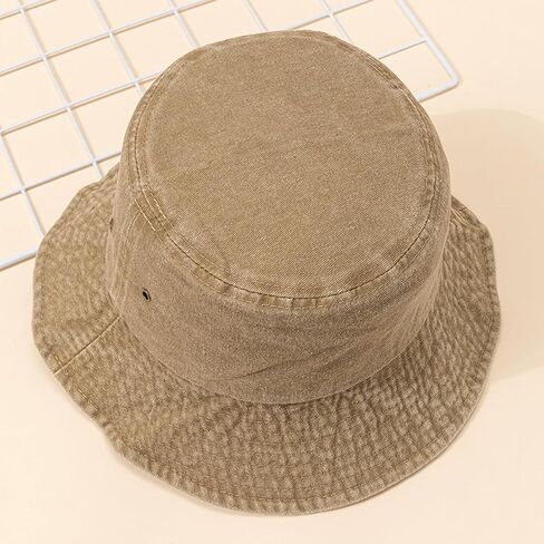 Washed Cotton Bucket Hat Vintage Denim Style Sun Cap Breathable UV Protection Fisherman Hat for Men & Women - Travel in Kuwait