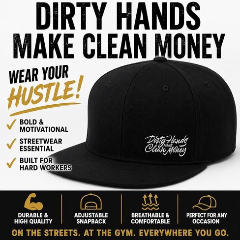 Dirty Hands Make Clean Money Snapback Hat for Men Funny Black Baseball Cap Women Adjustable Dad Hat Fashion Trucker Hat for Summer in Saudi Arabia