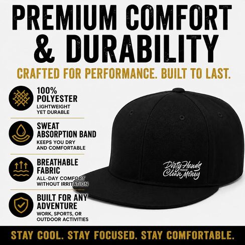 Dirty Hands Make Clean Money Snapback Hat for Men Funny Black Baseball Cap Women Adjustable Dad Hat Fashion Trucker Hat for Summer in Saudi Arabia