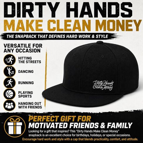 Dirty Hands Make Clean Money Snapback Hat for Men Funny Black Baseball Cap Women Adjustable Dad Hat Fashion Trucker Hat for Summer in Saudi Arabia