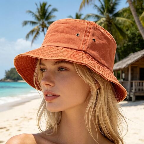 Washed Cotton Bucket Hat Vintage Denim Style Sun Cap Breathable UV Protection Fisherman Hat for Men & Women - Travel in Kuwait