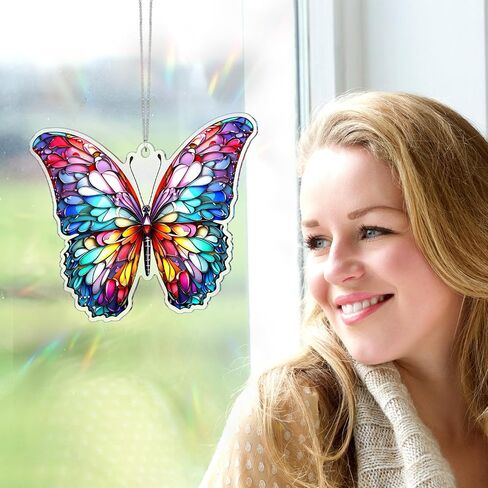 Patelai 6 Pcs Acrylic Butterfly Suncatcher Ornament Faux Stained Glass Butterfly Gifts for Women Colorful Hummingbird Cardinal Suncatcher Window Hanging Decor for Home Spring Summer Nature Lover in Kuwait