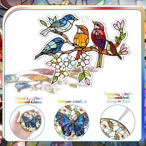 Patelai 6 Pcs Acrylic Butterfly Suncatcher Ornament Faux Stained Glass Butterfly Gifts for Women Colorful Hummingbird Cardinal Suncatcher Window Hanging Decor for Home Spring Summer Nature Lover in Kuwait
