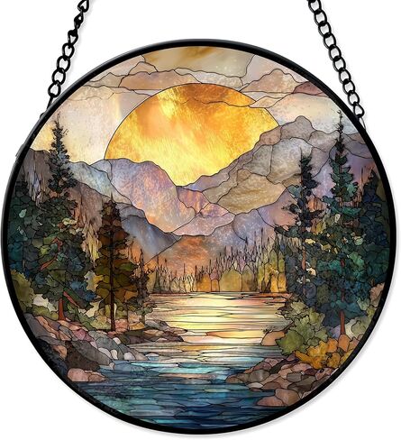 7.8" Cactus Suncatcher Stained Glass Window Hanging Green Plant Sun Catchers Desert Landscape Ornament Wall Art Door Terrace Garden Home Decor Birthday for Women Men Mom in Kuwait
