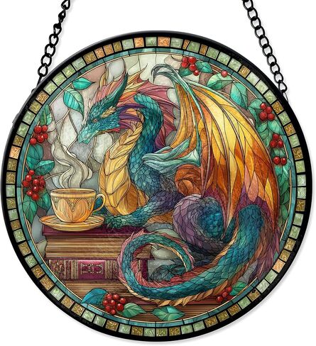 7.8" Cactus Suncatcher Stained Glass Window Hanging Green Plant Sun Catchers Desert Landscape Ornament Wall Art Door Terrace Garden Home Decor Birthday for Women Men Mom in Kuwait