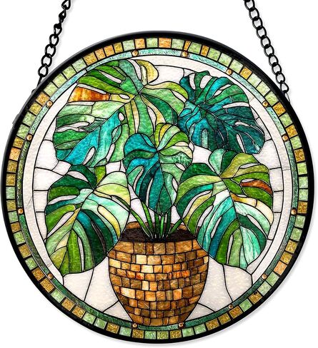 7.8" Cactus Suncatcher Stained Glass Window Hanging Green Plant Sun Catchers Desert Landscape Ornament Wall Art Door Terrace Garden Home Decor Birthday for Women Men Mom in Kuwait