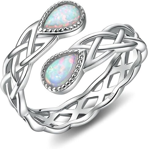 Opal Rings for Women 925 Sterling Silver Celtic Knot Ring Adjustable Open Ring Hypoallergenic Jewelry Gift for Women in Saudi Arabia
