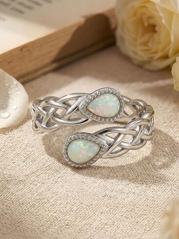 Opal Rings for Women 925 Sterling Silver Celtic Knot Ring Adjustable Open Ring Hypoallergenic Jewelry Gift for Women in Saudi Arabia