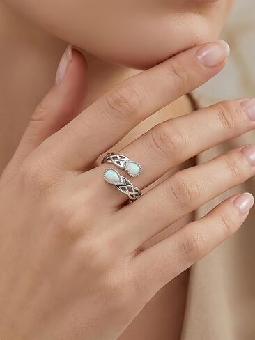 Opal Rings for Women 925 Sterling Silver Celtic Knot Ring Adjustable Open Ring Hypoallergenic Jewelry Gift for Women in Saudi Arabia
