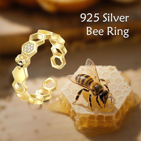 YAFEINI Bee Rings Sterling Silver Honey Adjustable Rings Bee Christmas Jewelry for Women in Kuwait