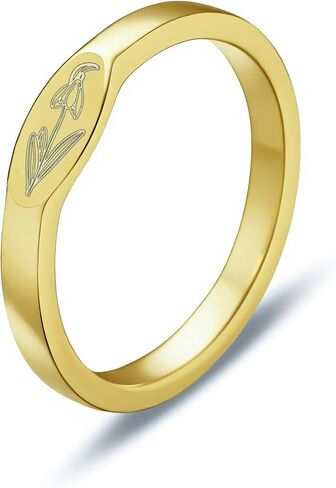 Birth Flower Signet Gold Rings for Women Engraved Floral Design Thin Slim Band Ring for Women 14k Plated Gold Size 6-10 Mothers Day Birthday Gifts for Mom Jewelry in Kuwait