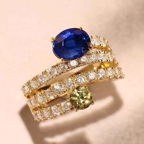 Spiral Layered Ring for Women,Yellow Gold Plated Cubic Zirconia,Vintage Stackable Band in Kuwait