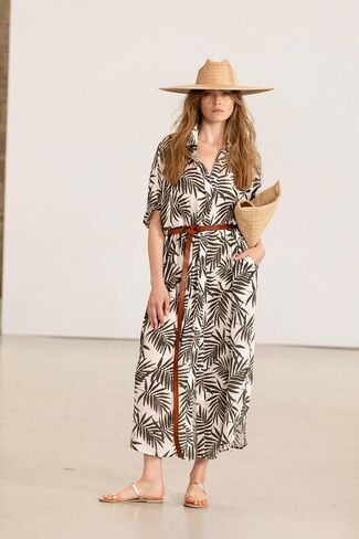 فستان Gottex النسائي Beach Life متعدد الأزرار باللون الأخضر بغطاء أمامي بنمط قفطان بأكمام قصيرة ومقاس مريح أساسي in Kuwait
