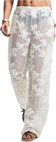 WDIRARA Women's Flower Crochet Cover Up Pants Hollow Out Coverups Beach Pants in Kuwait