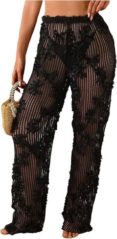 WDIRARA Women's Flower Crochet Cover Up Pants Hollow Out Coverups Beach Pants in Kuwait