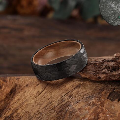 NUNACD Black Damascus Steel Rings for Men with Inner Wood Grain 8mm Engagement Wedding Promise Band Jewelry Gift for Father Husband Comfort Fit Size 7-12 in Saudi Arabia