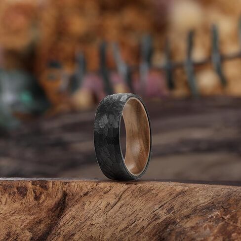 NUNACD Black Damascus Steel Rings for Men with Inner Wood Grain 8mm Engagement Wedding Promise Band Jewelry Gift for Father Husband Comfort Fit Size 7-12 in Saudi Arabia