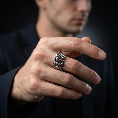ZYNORACREATION Natural Opal Ring Mens Oxidised Solid 925 Sterling Silver Vintage Handmade Gemstone Mens Jewelry Ethiopian Opal Mens Ring Statement Men's Jewelry Gift for Him Signet Mens Ring Round Cut Stones in Kuwait
