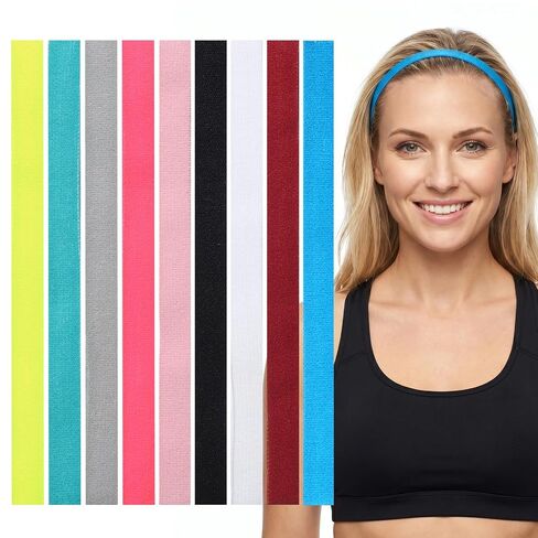 9 Pack Thin Headbands for Women, Colorful Elastic Hair Bands Skinny Stretchy Sports Headbands for Girls Women Men for Workouts, Yoga, and Everyday Use in Kuwait