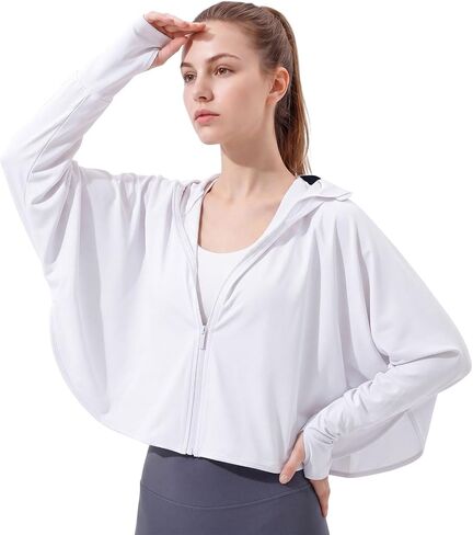 Womens UPF 50+ Loose Waist Sun Protection Hoodie Lightweight Quick Dry Long Sleeve Zip Jacket Fixed Brim for Cycling in Saudi Arabia