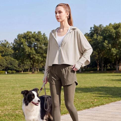 Womens UPF 50+ Loose Waist Sun Protection Hoodie Lightweight Quick Dry Long Sleeve Zip Jacket Fixed Brim for Cycling in Saudi Arabia