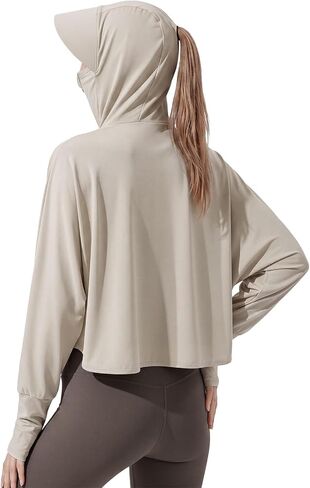 Womens UPF 50+ Loose Waist Sun Protection Hoodie Lightweight Quick Dry Long Sleeve Zip Jacket Fixed Brim for Cycling in Saudi Arabia