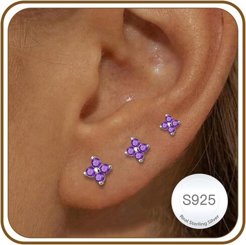 Ascona Birthstone Clover Earrings for Women Teen 14K Gold Plated Stud Earring Small Flower Diamond Cute Sterling Silver Earring Piercing Set Lucky Jewelry Birthday Gifts for Mom Daughter in Saudi Arabia