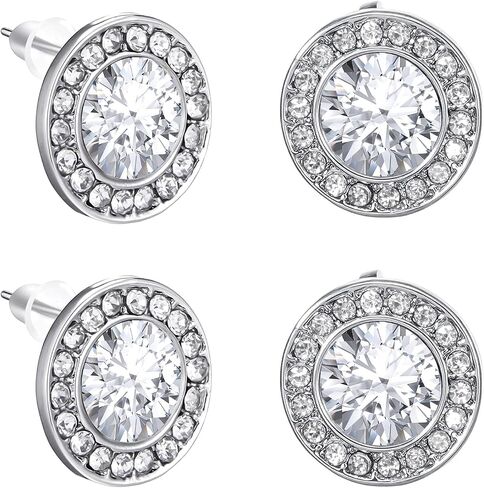 2Pairs Bling Rhinestone Earrings, Silver Round Shaped Acrylic Inside Crystal Halo Stud Earrings for Dance Competitions, Stage Opera Performance, Wedding Earring Jewelry in Kuwait