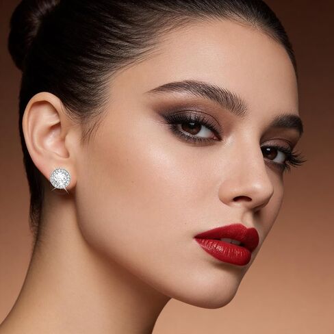 2Pairs Bling Rhinestone Earrings, Silver Round Shaped Acrylic Inside Crystal Halo Stud Earrings for Dance Competitions, Stage Opera Performance, Wedding Earring Jewelry in Kuwait