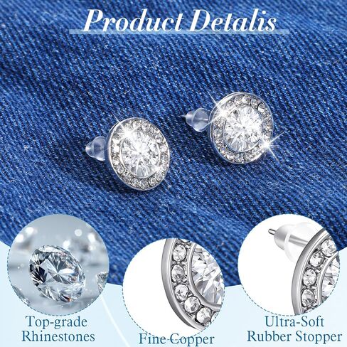 2Pairs Bling Rhinestone Earrings, Silver Round Shaped Acrylic Inside Crystal Halo Stud Earrings for Dance Competitions, Stage Opera Performance, Wedding Earring Jewelry in Kuwait