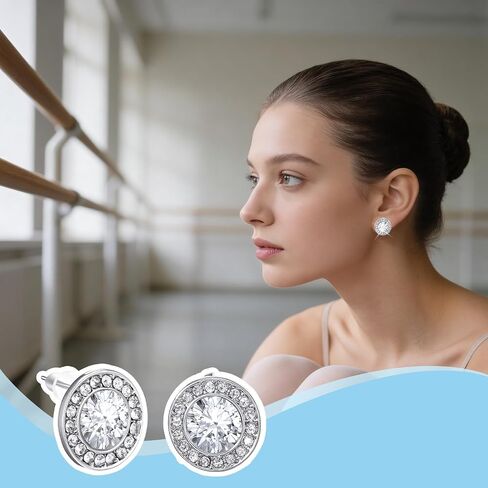 2Pairs Bling Rhinestone Earrings, Silver Round Shaped Acrylic Inside Crystal Halo Stud Earrings for Dance Competitions, Stage Opera Performance, Wedding Earring Jewelry in Kuwait