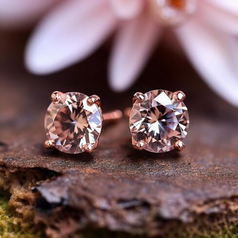 Amy & Annette 18k Rose Over Sterling Silver Genuine Morganite Stud Earrings - Great Gift Idea for Every Occasion - Size (8mm) in Saudi Arabia