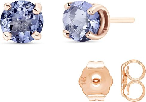 Galaxy Gold GG 14K Solid Rose Gold Natural Tanzanite Stud Earrings for Women, Fine Jewelry, Galaxy Gold GG in Kuwait