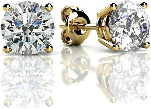 Lab Grown Diamond Stud Earrings for Women, Certified Round Brilliant Cut, E–F Color VS1+ Clarity, Set in 14k Gold 4-Prong Push Back, 1–8 Carat Total Weight Range, Charles Jewelry Signature Series in Saudi Arabia
