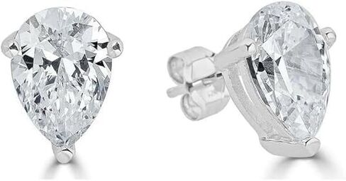 Ankita_Jewels 2 قيراط قطع الكمثرى مختبر خلق الماس الدمعة المسمار الخلفي أقراط 14K الذهب الأبيض مطلي 925 الفضة الاسترليني in Kuwait