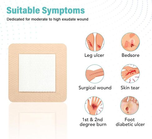 Silicone Foam Dressing 6x6 Gentle Border, Waterproof Silicone Bandages for Wounds Care,5-Layer Foam Dressing Pads for Pressure Ulcers, Painless Removal, Wound Care Pads for Bed Sore,10 Pack in Saudi Arabia