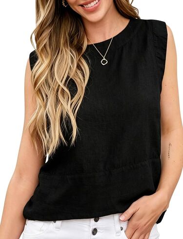 Xiaoxuemeng Womens Cotton Linen Tank Tops Loose Back Half Button Crewneck Vest Sleeveless Summer Shirt Tops in Saudi Arabia