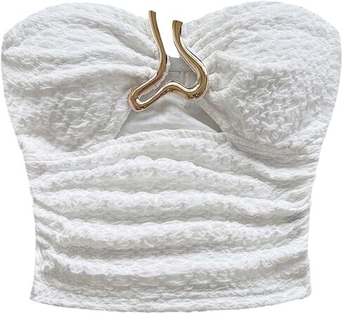 SOLY HUX ملابس علوية نسائية صيفية بدون حمالات بدون أكمام مقصوصة مكشكشة Y2k بلوزة قصيرة للخروج أبيض عادي صغير in Kuwait