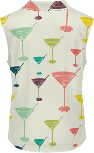 Vintage Martini Glass Print Women's Golf Shirts Sleeveless Shirts V-Neck Quickly Dry Tank Tops Casual Blouses in Saudi Arabia