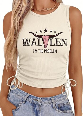 KIMSOONG I'm The Problem Tank Top for Women - Western Cowgirl Crop Shirts Country Music Fans Tshirt Y2K Outfits in Saudi Arabia