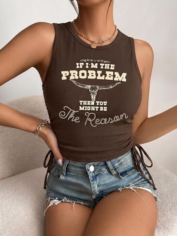KIMSOONG I'm The Problem Tank Top for Women - Western Cowgirl Crop Shirts Country Music Fans Tshirt Y2K Outfits in Saudi Arabia