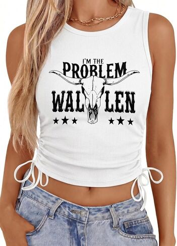 KIMSOONG I'm The Problem Tank Top for Women - Western Cowgirl Crop Shirts Country Music Fans Tshirt Y2K Outfits in Saudi Arabia