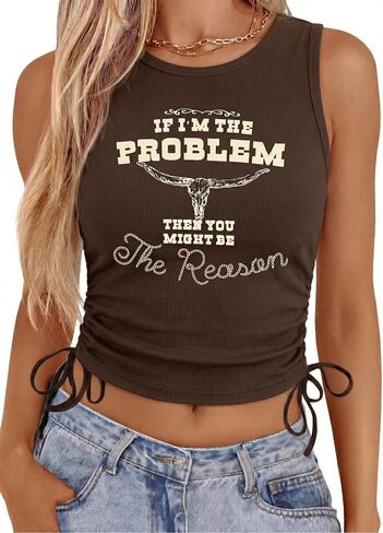 KIMSOONG I'm The Problem Tank Top for Women - Western Cowgirl Crop Shirts Country Music Fans Tshirt Y2K Outfits in Saudi Arabia