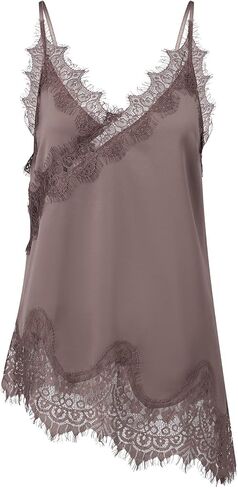 Women Lace Trim Satin Top V Neck Sleeveless Adjustable Spaghetti Strap Silk Camisole Summer Going Out Streetwear in Saudi Arabia