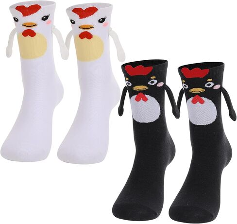 2 Pairs Chicken Socks, Magnetic Holding Hands Socks - Funny Cute Animal Hand in Hands Socks Crazy Novelty Animal Sock Gifts for Women Teen Girls Friends Besties in Saudi Arabia